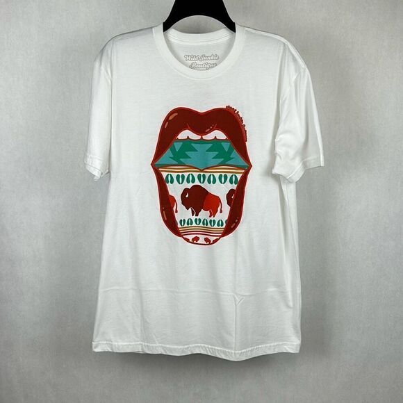 NEW Wild Junkie Colorful Buffalo Tshirt Sz Large Short Sleeve White Western Sout - Picture 1 of 6
